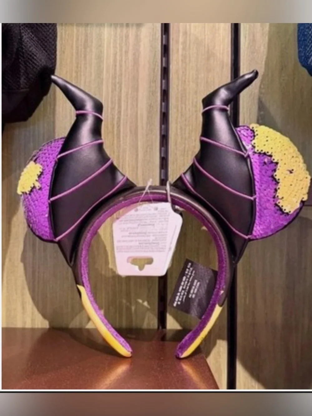 Disney Maleficent-Style Black and Purple Horn Ear Headband with Yellow Accents